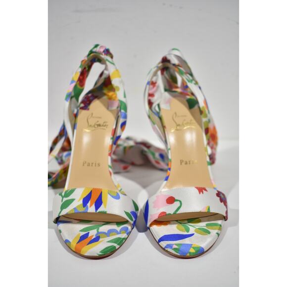 Christian Louboutin Crosse Du Desert 100 Bloomy Lace Up Tie Sandal Heel Pump 38 - Picture 6 of 12